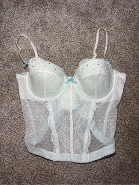 Victoria's Secret I Do Collection white and blue corset top with rhinestones 36B